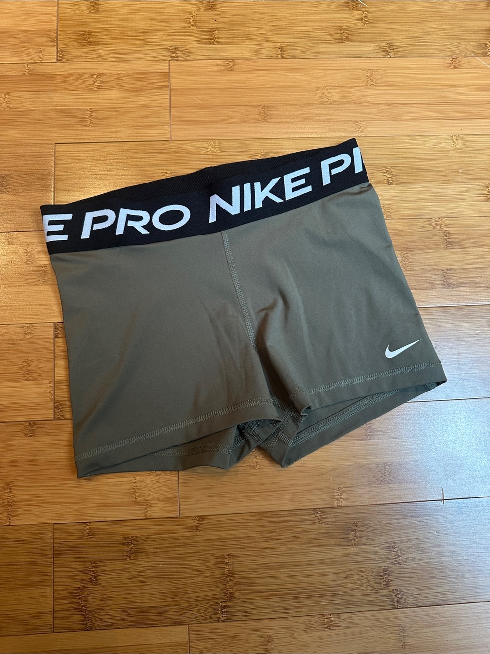 Nike Pro Olive-Green Women's Compression Bike Shorts with Black Waistband